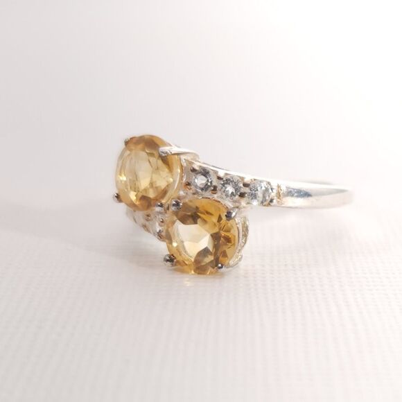 Brazilian Citrine Bypass Ring Sterling Silver Size 6 - Picture 4 of 8